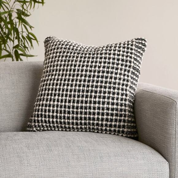 Article Ren Large Square Throw Pillow Black Weave Wool Textured Decor Cushion - Picture 1 of 11